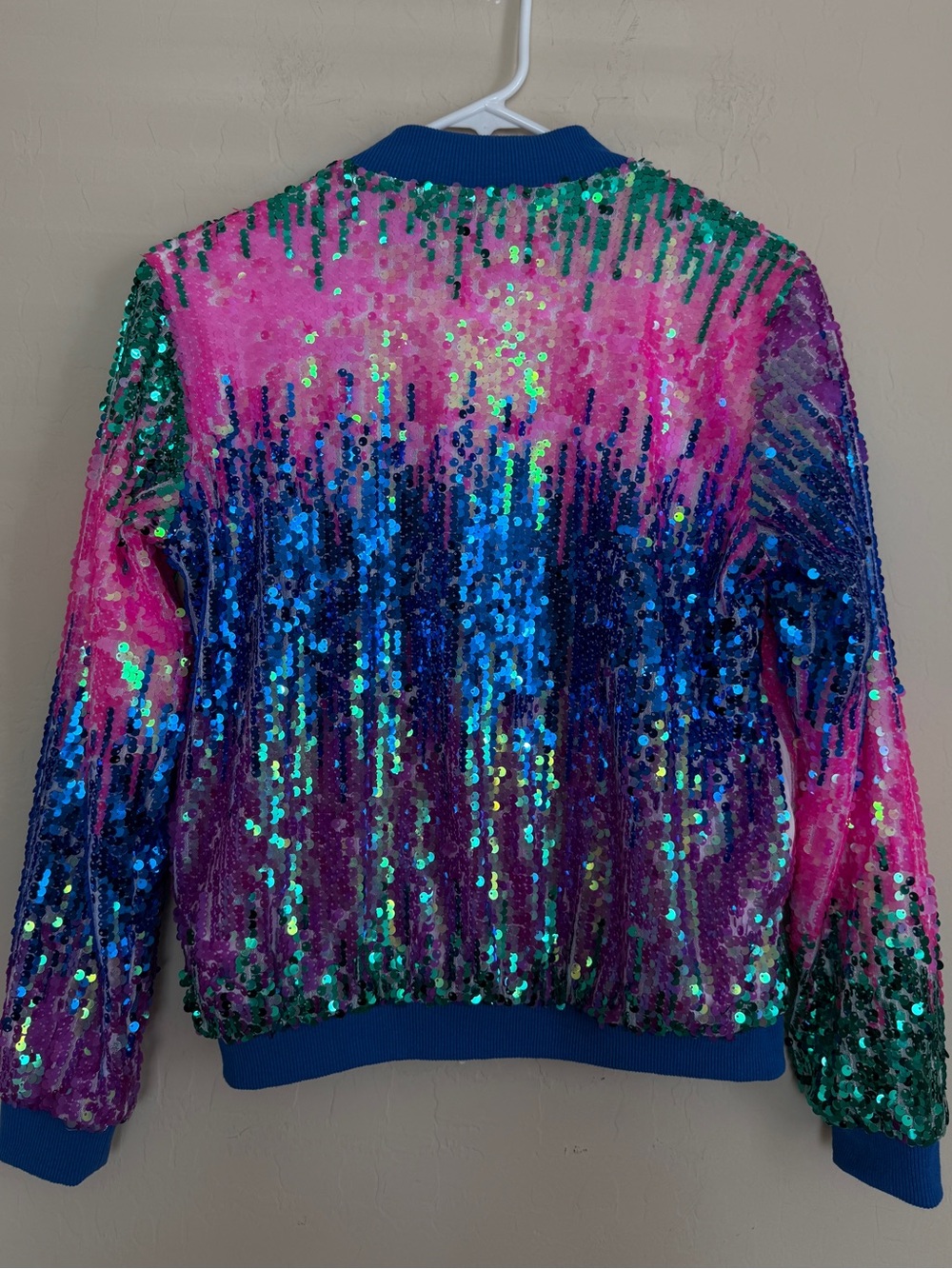 Sequin Glam Multicolor Bomber Jacket Blue, Pink & Green Stage Costume XS Women’s - Picture 2 of 2